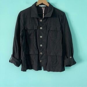 Maurices Snap Linen Washed Black Lightweight Roll Tab Military Utility Jacket L